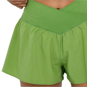 Aerie Offline Crossover Shorts Green Lounge Dance Shorts Pocket Wide Waistband